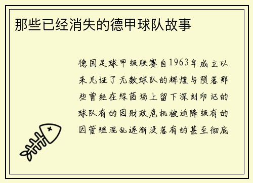 那些已经消失的德甲球队故事